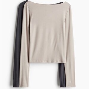 Set of 2 Boatneck Ribbed Tops